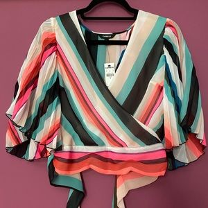 EXPRESS colorful pleated crop blouse